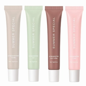 Summer Special 4 - Pack Lip Balm Butter Set: Iced Coffee, Birthday Cake, Sweet Mint & Vanilla Beige Flavors - Nourish, Shine & Moisturize All Summer Long