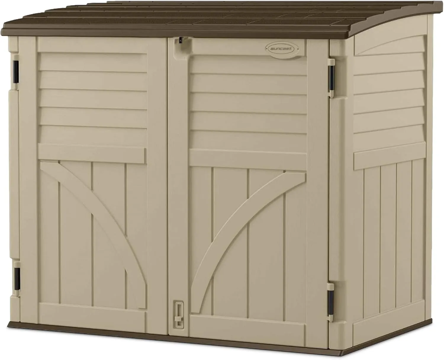 Suncast 34 Cu. Ft. Horizontal Shed for Outdoor Storage w/ Locking System, Sand/Slate
