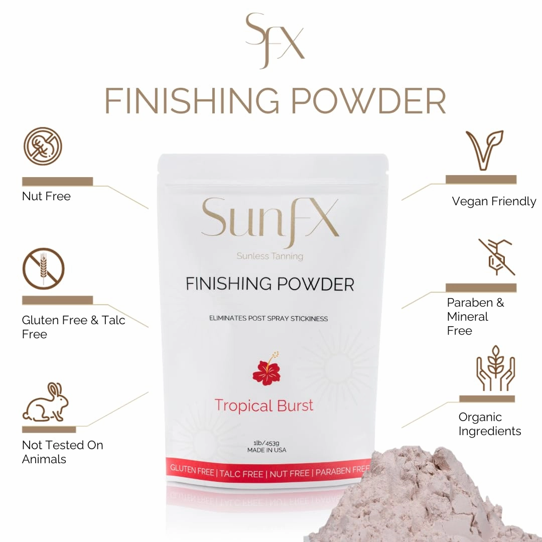 SunFX Post Spray Tan Translucent Finishing Powder | Talc Free | Sunless Tanning Setting Powder | Shimmer | Tropical Burst - 1lb