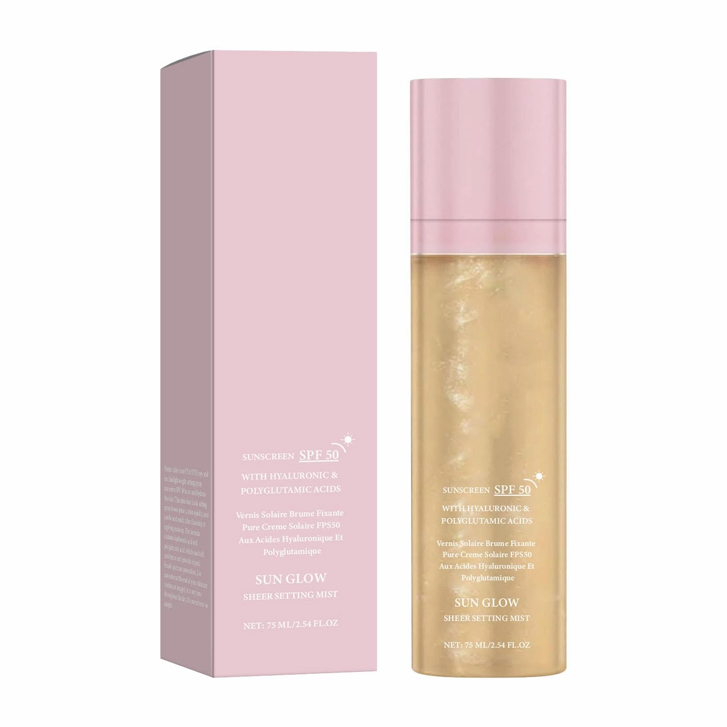 Sunglaze Sheer Body Mist Sunscreen SPF 50, Shimmer Sunscreen Spray, 75ml Setting Spray for Face, Lightweight Breathable Non-greasy Fast-absorbing (1pcs)
