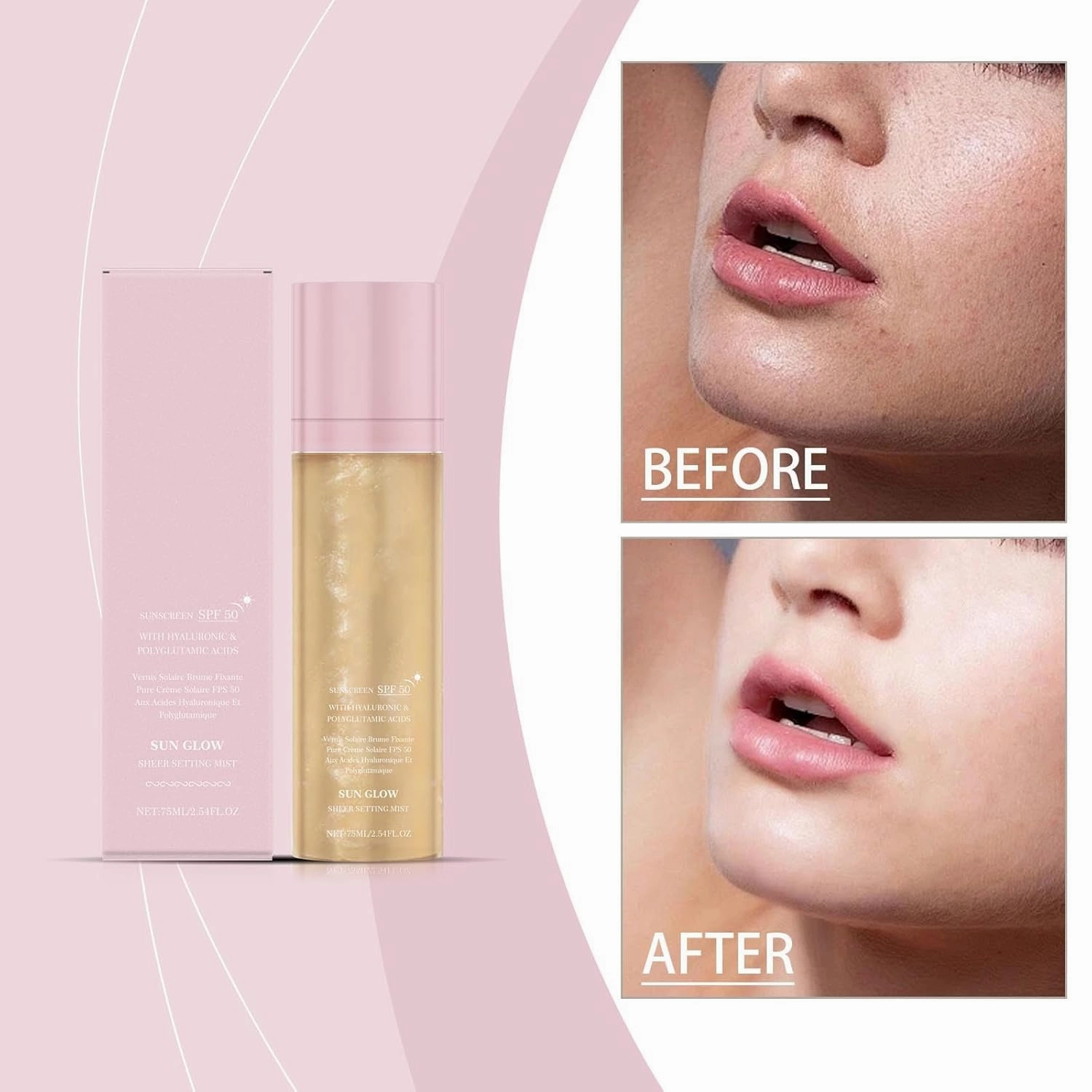 Sunglaze Sheer Setting Mist Sunscreen SPF 50, Broad Spectrum Shimmering Body Oil Mist, Hydrating Makeup-Friendly Glow Spray, Reef-Safe, Non-Greasy & Fast-Absorbing for Face & Body