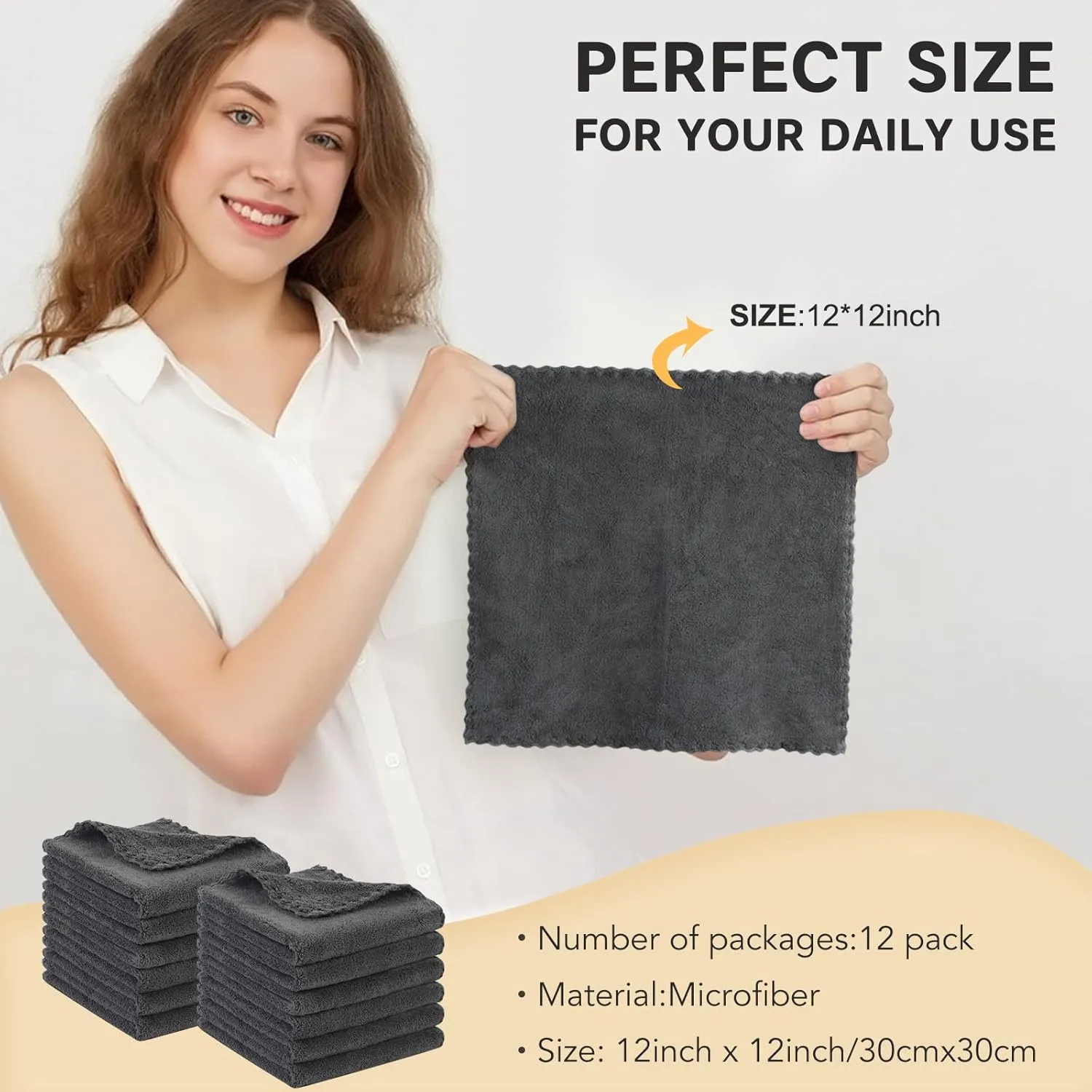 SUNLAND Microfiber Face Cloth Reusable Makeup Remover Facial Cleansing Towel Ultra Soft Face Washcloth 12inchx12inch 12 Pack Dark Grey