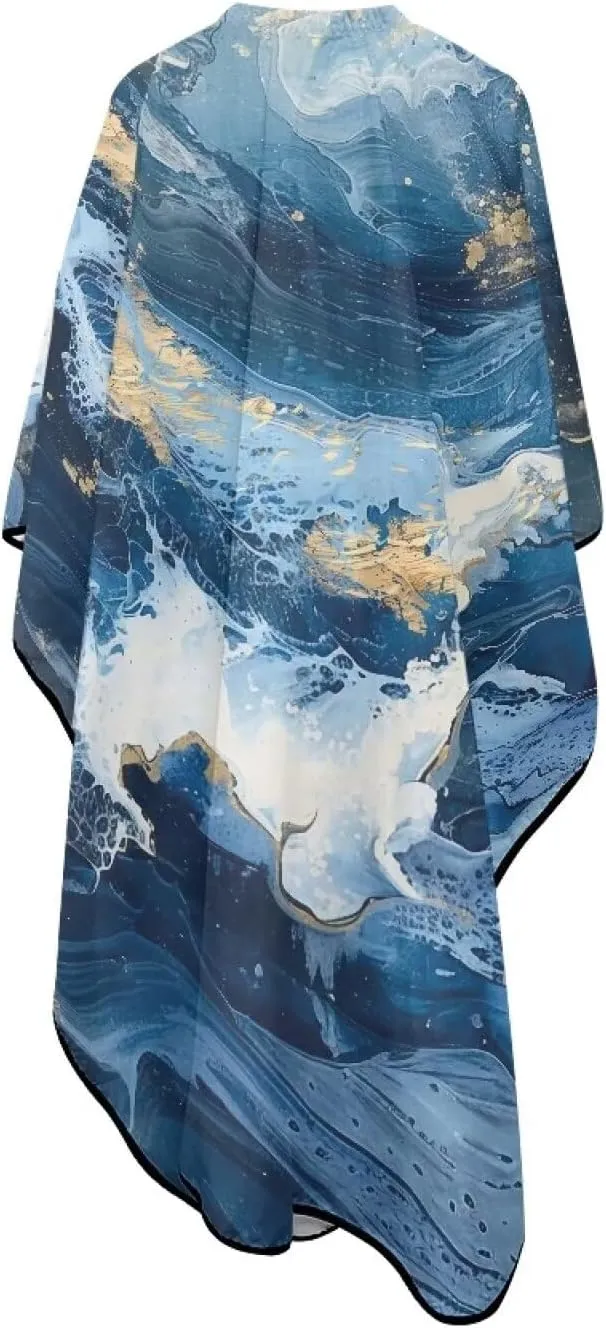 Suobstales Blue Marble Print Waterproof Hair Salon Cape Professional Barber Cape with Adjustable Snap Closure Hair Cutting Cape for Adults Water Resistant Hairdressing Cape 56.7" x 66.9"