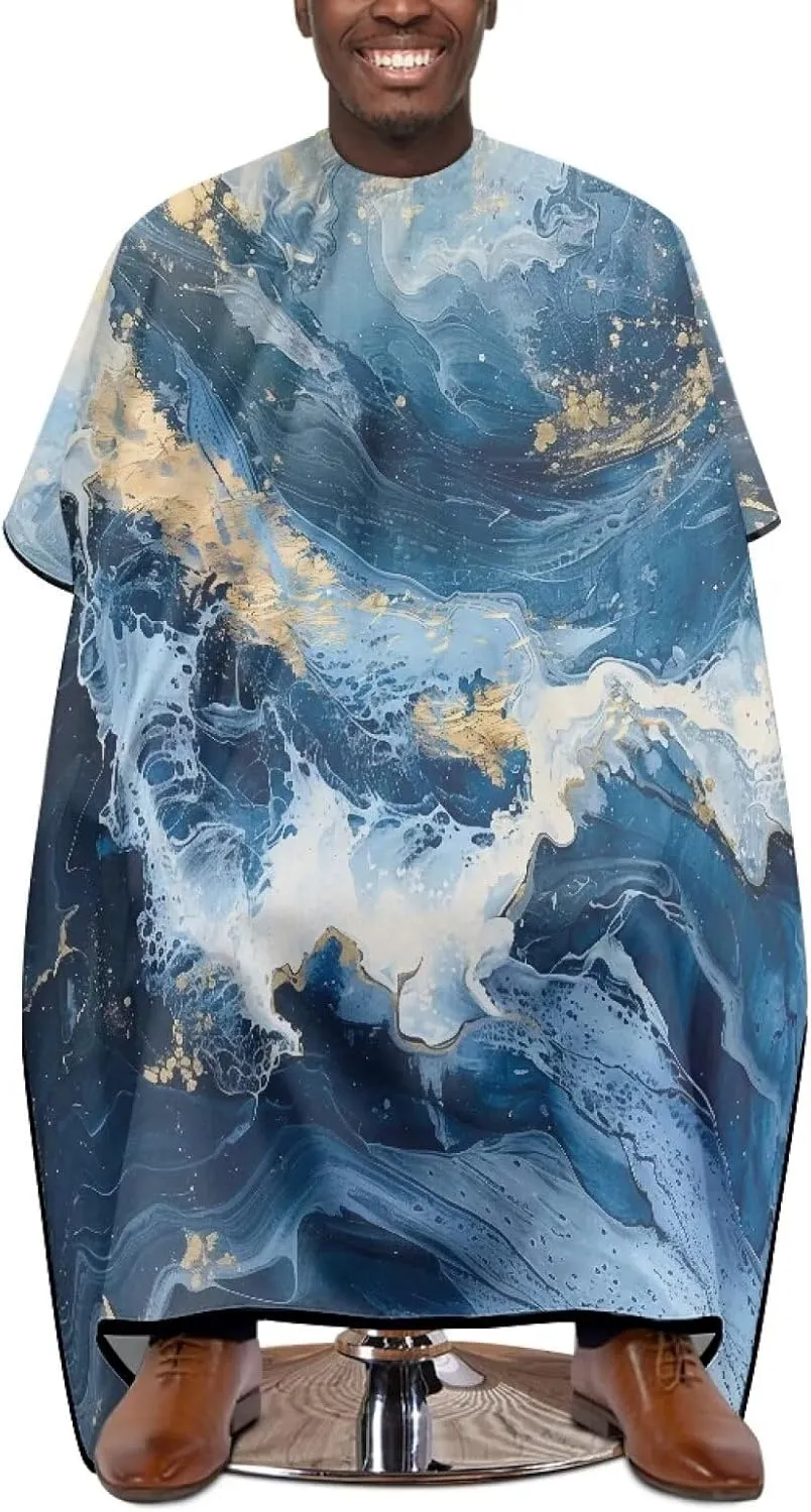 Suobstales Blue Marble Print Waterproof Hair Salon Cape Professional Barber Cape with Adjustable Snap Closure Hair Cutting Cape for Adults Water Resistant Hairdressing Cape 56.7" x 66.9"