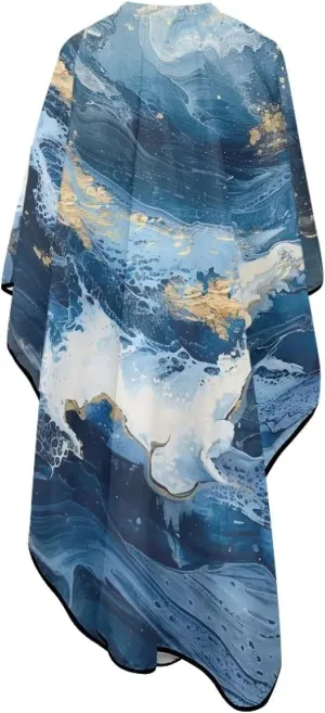 Suobstales Blue Marble Print Waterproof Hair Salon Cape Professional Barber Cape with Adjustable Snap Closure Hair Cutting Cape for Adults Water Resistant Hairdressing Cape 56.7" x 66.9"