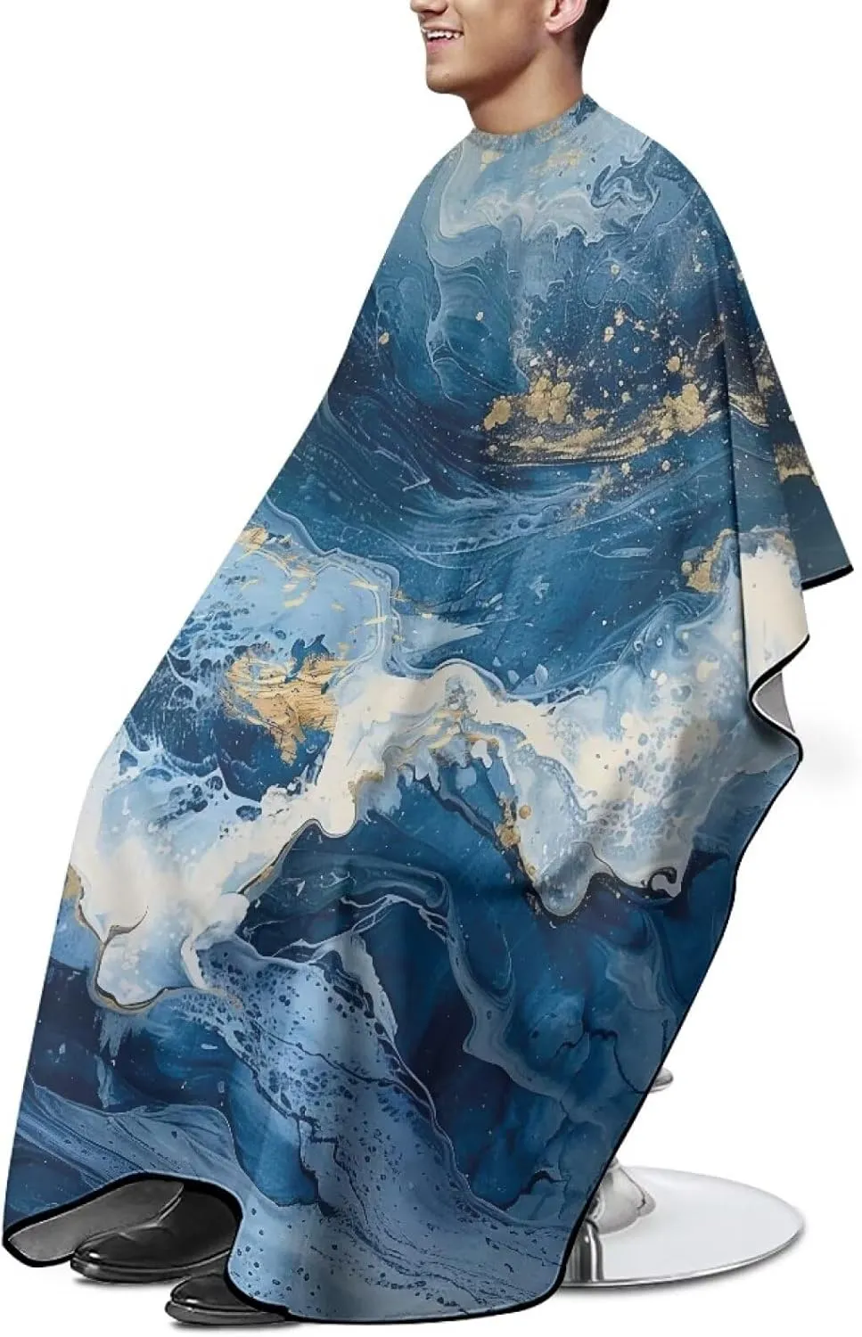 Suobstales Blue Marble Print Waterproof Hair Salon Cape Professional Barber Cape with Adjustable Snap Closure Hair Cutting Cape for Adults Water Resistant Hairdressing Cape 56.7" x 66.9"
