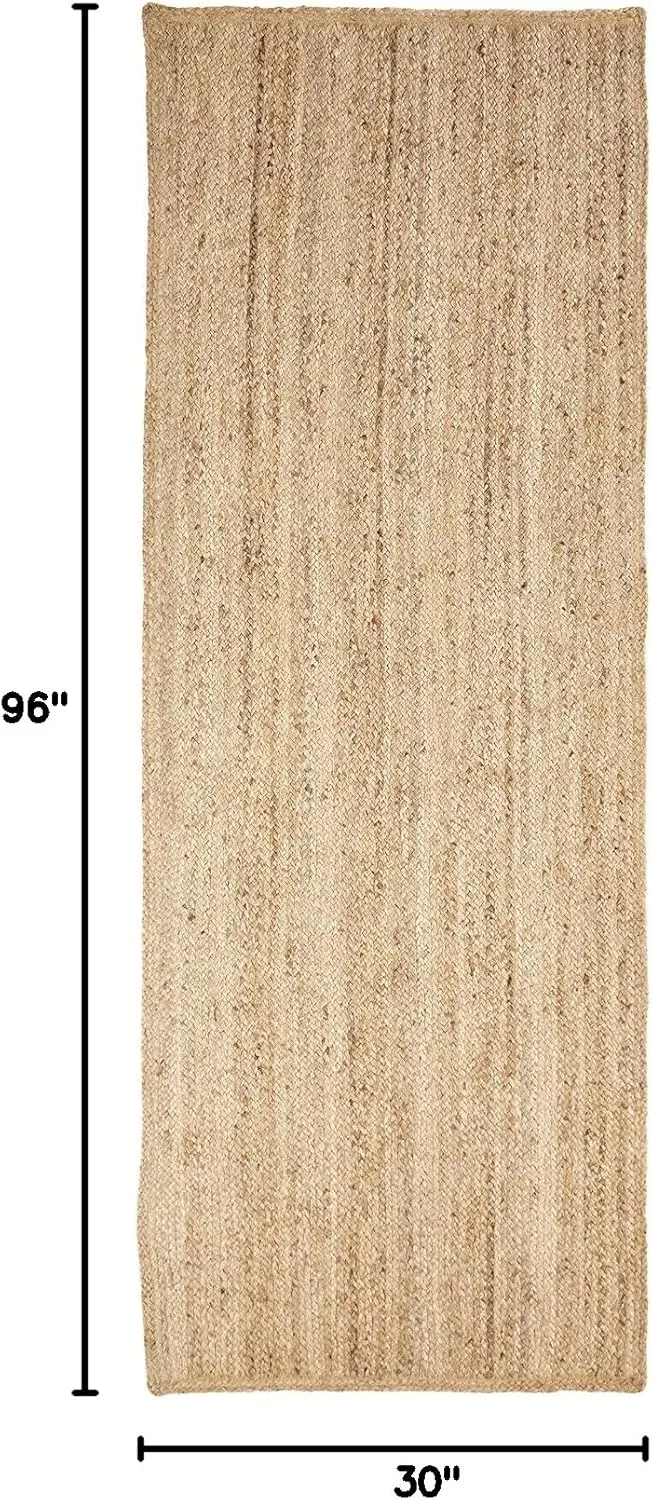Superior Braided Jute Handwoven Indoor Runner Rug, Floor Decor for Hallway, Living Room, Dining Room, Bedroom, Office, Dorm, Kitchen, Entry, Hand-Woven Modern Farmhouse Rugs, 2' 6" x 8', Natural Tan