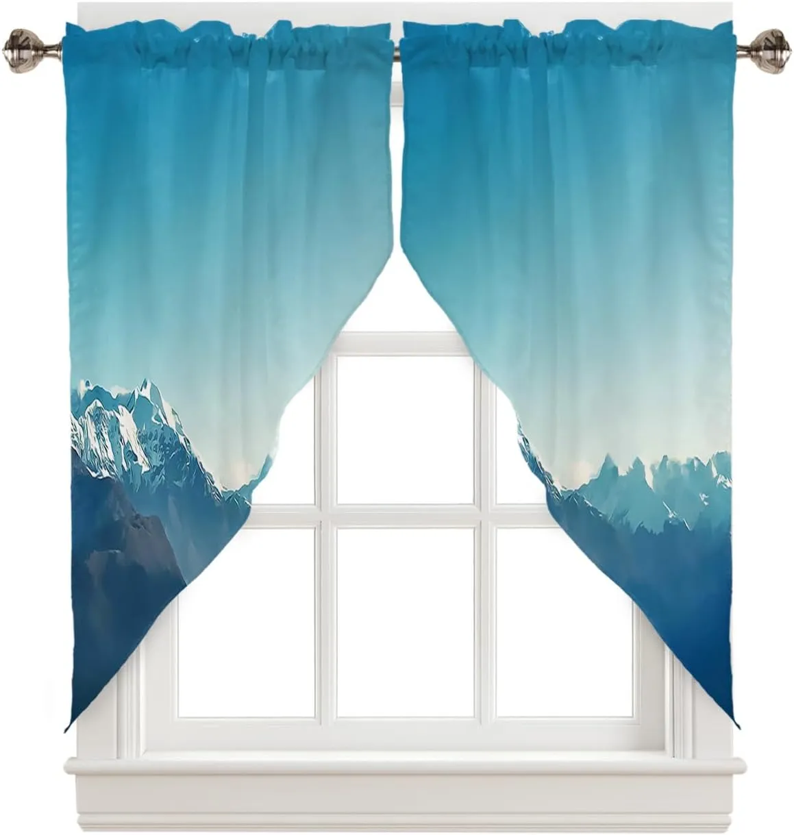 Swag Curtain Valance for Kitchen, Natural Snowy Mountain Landscape Mountain Range Photo Blue Window Treatment Rod Pocket Bedroom Tier Curtains for Bathroom Farmhouses 36"x63"x2