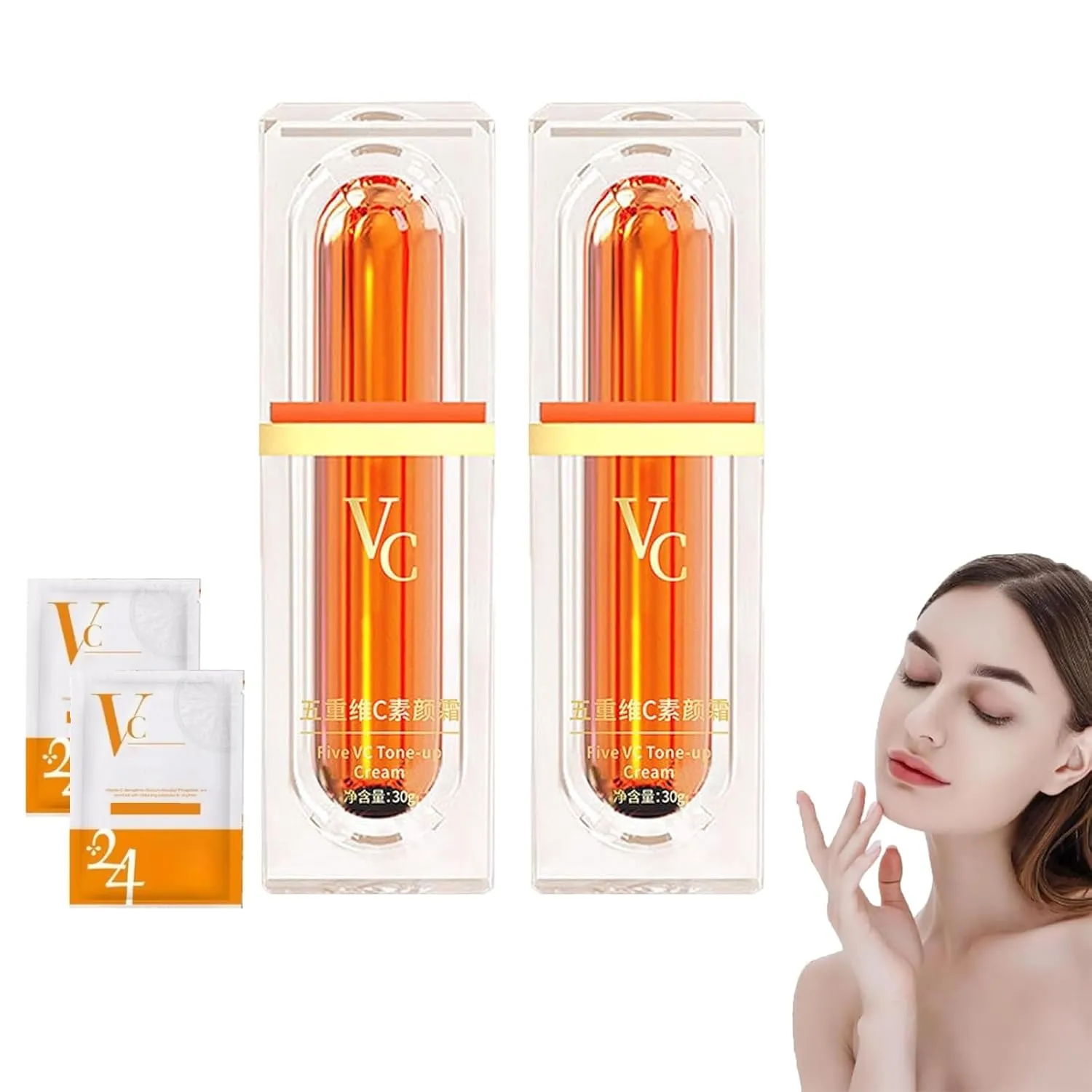 Swarous Vitamin C Makeup Tone Up Cream, Vc Five Vitamin C Tone Up Cream, Multi-Vc Natural Makeup Creams, Fast-Absorbing Creams, Natural-Looking Finish For All Skin Types (2 Pcs)