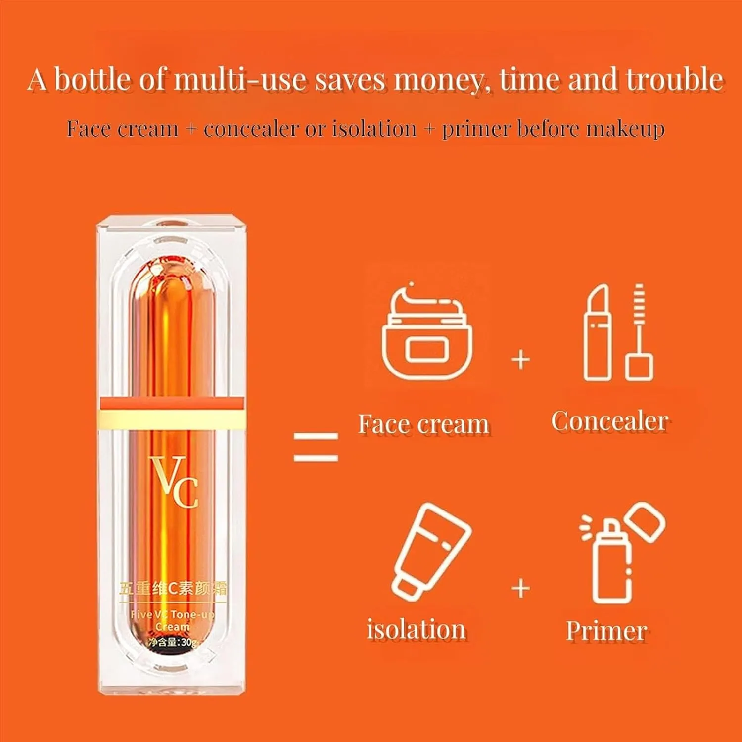 Swarous Vitamin C Makeup Tone Up Cream, Vc Five Vitamin C Tone Up Cream, Multi-Vc Natural Makeup Creams, Fast-Absorbing Creams, Natural-Looking Finish For All Skin Types (2 Pcs)