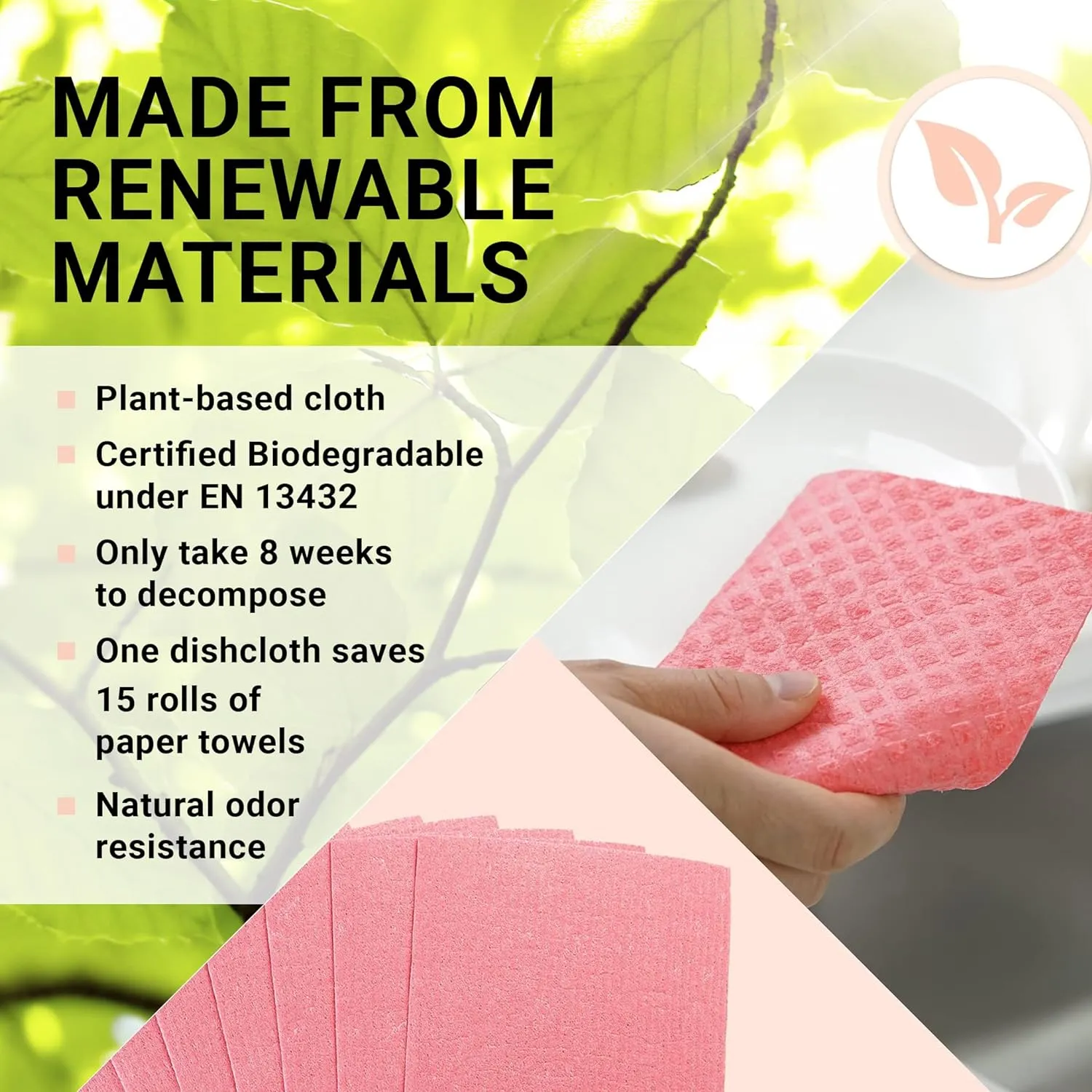 Swedish Dishcloth Cellulose Sponge Cloths – Bulk 10 Pack of Eco-Friendly No Odor Reusable Cleaning Cloths for Kitchen – Absorbent Dish Cloth Hand Towel (10 Dishcloths – Assorted)