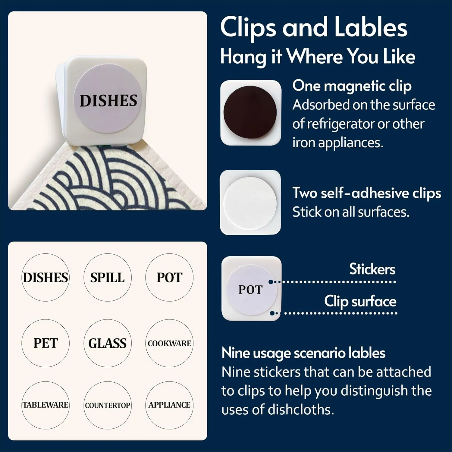 Swedish Dishcloths for Kitchen, 8 Pack Japanese Pattern Reusable Paper Towels with Clips, Non-Scratch Swedish Dish Towels, Super Absorbent Cellulose Dish Cloths, No Odor