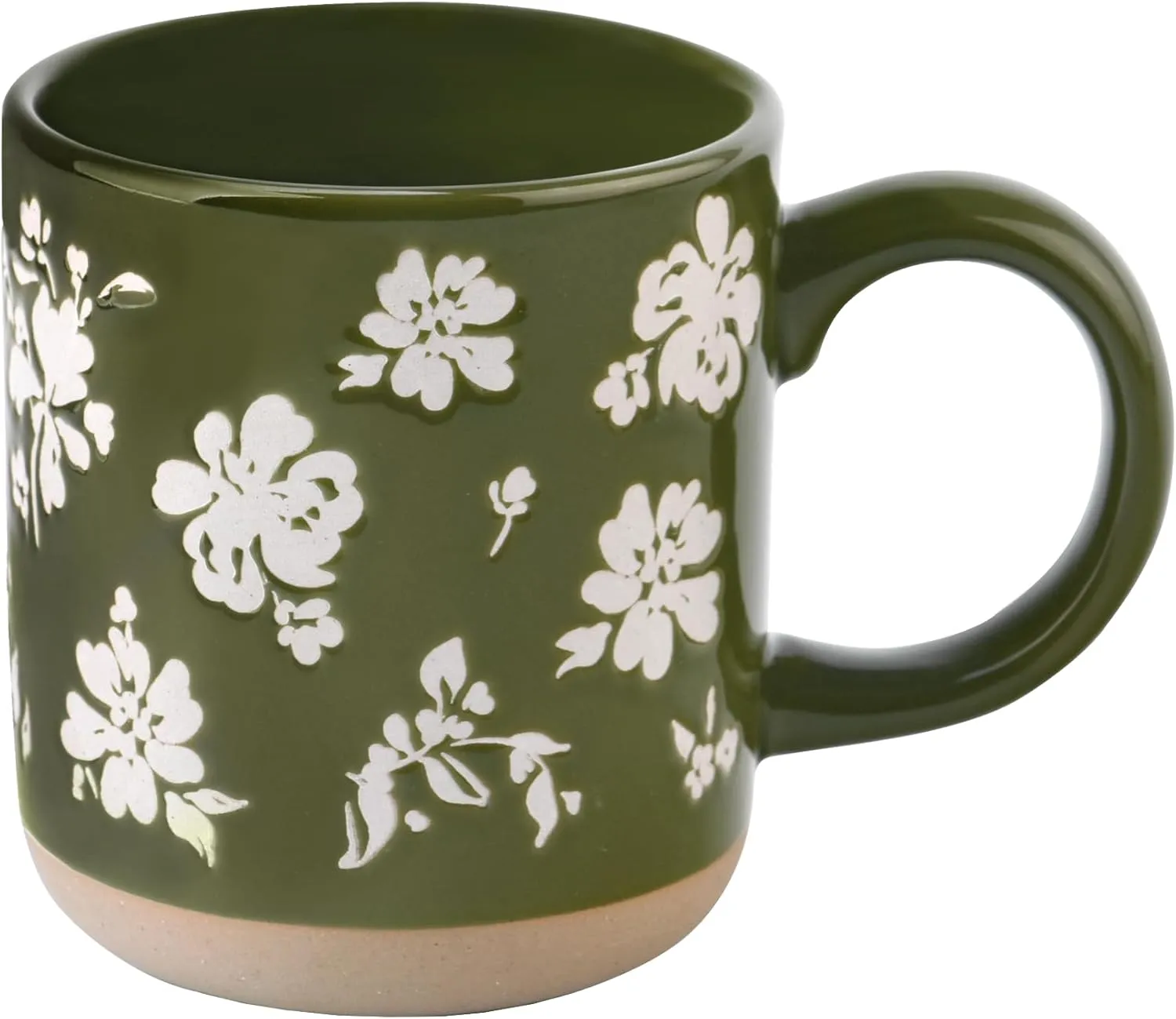 Sweet Water Decor Green Floral Stoneware Coffee Mugs - 14oz Cute Coffee Mugs for Hot & Cold Drinks - Dishwasher & Microwave Safe - Spring Home Decor and Gift - Ideal Tea & Espresso Mugs
