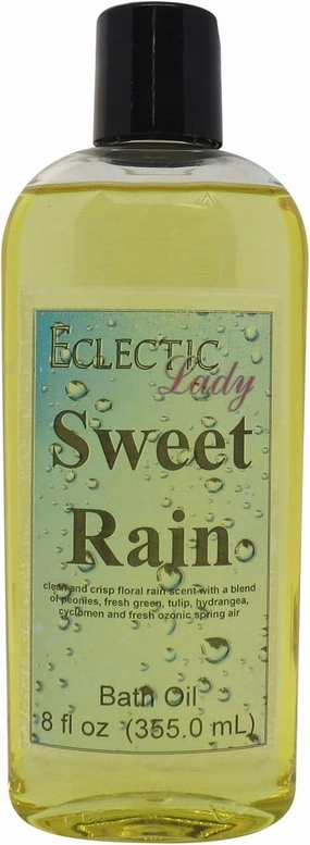 Sweet Rain Bath Oil by Eclectic Lady - Scented Bath Oil - Relaxing & Moisturizing Bathing Oil - Fragrance Body Oil For Dry & Rough Sensitive Skin - Body Daily Nourishing Shower Oil (8 oz)