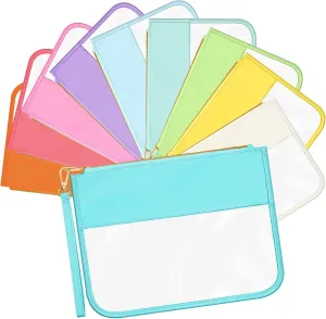 Sweetude 10 Pcs Nylon Makeup Bag Chenille Letter Clear Zipper Pouch Waterproof Toiletry Cosmetic Bag Transparent Pouches for Women Girls(Bright)
