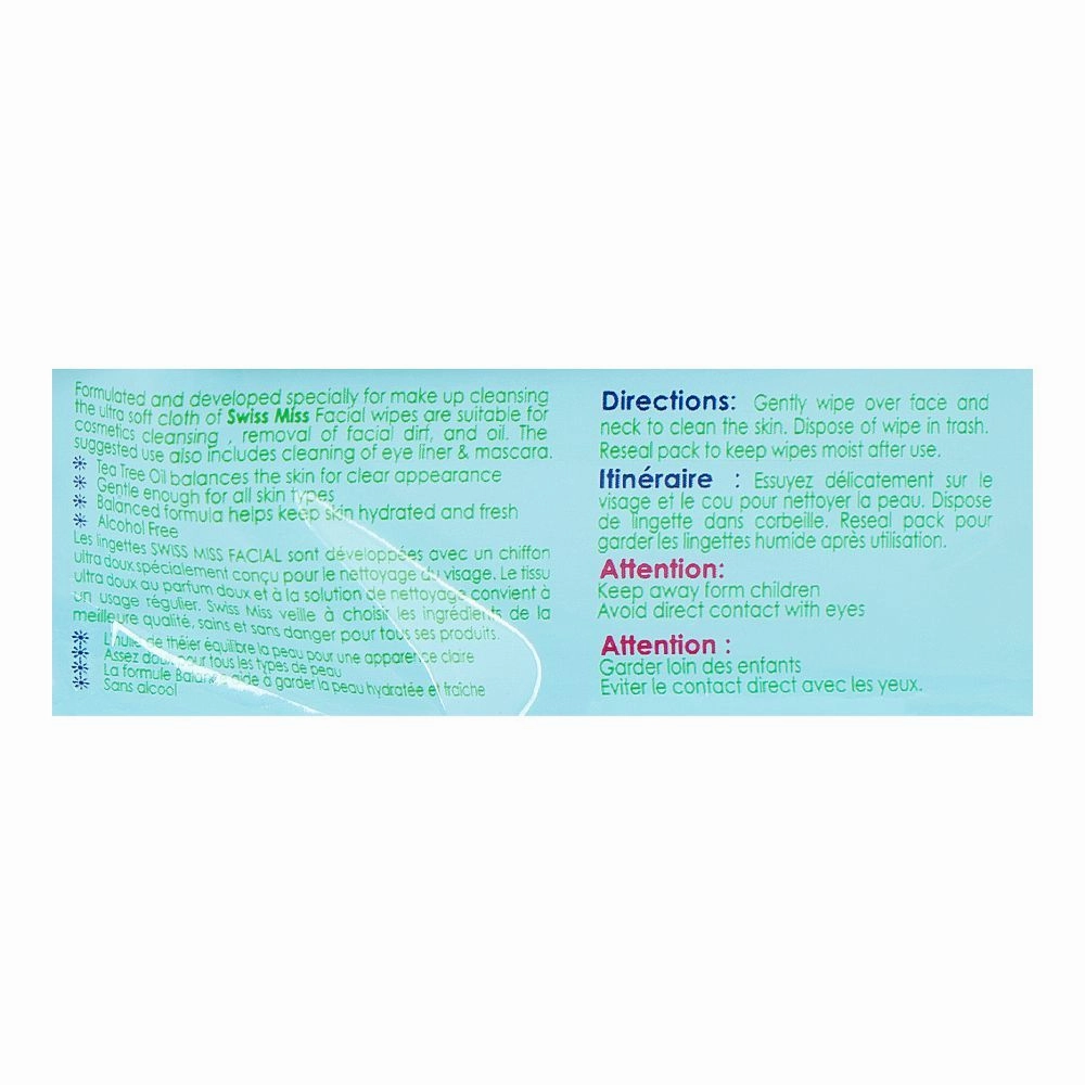 Swiss Miss Makeup Removing Wipes with Tea Tree Oil, Alcohol Free, For All Skin Types