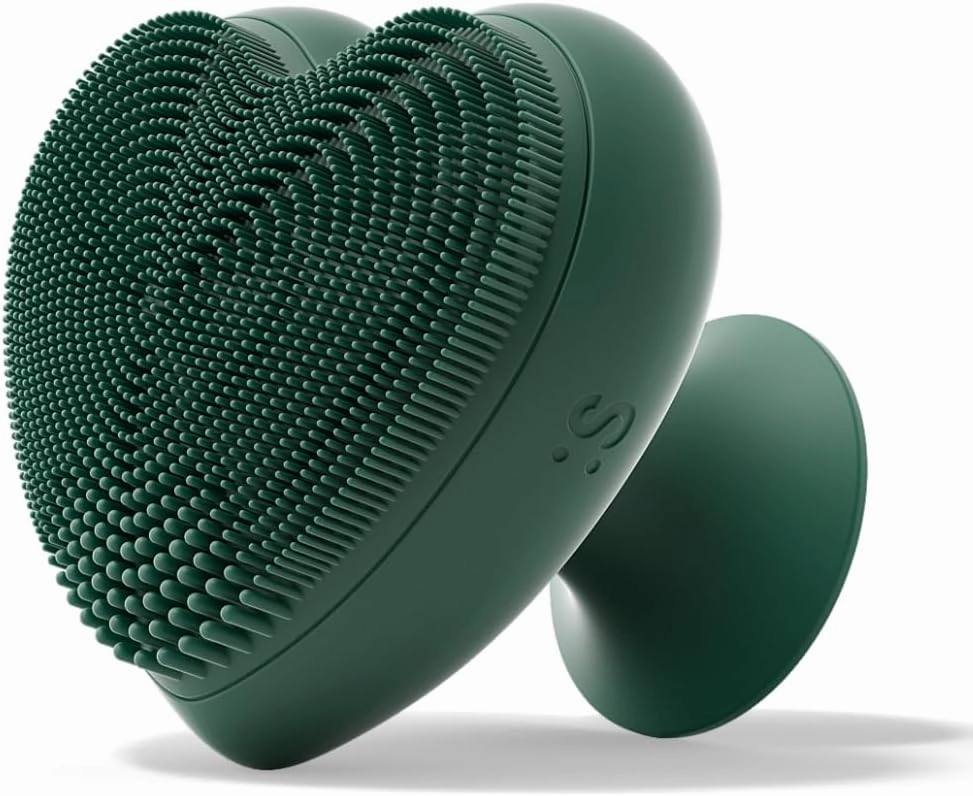 Sxnse Heart Silicone Face Scrubber – Vibrating Facial Cleansing Brush for Pores, Acne & Makeup Removal, Waterproof Electric Face Exfoliator for Sensitive Skin, USB-C Rechargeable, Travel Lock (Forest)