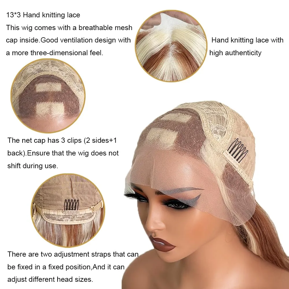 Synthetic Lace Front Wig Glueless Pre Plucked Bleached Knots - 24" Wavy Ombre Blonde Rooted Hair | Natural Looking Human Hairlike | Pre Cut, Lightweight & Breathable Cap for Women