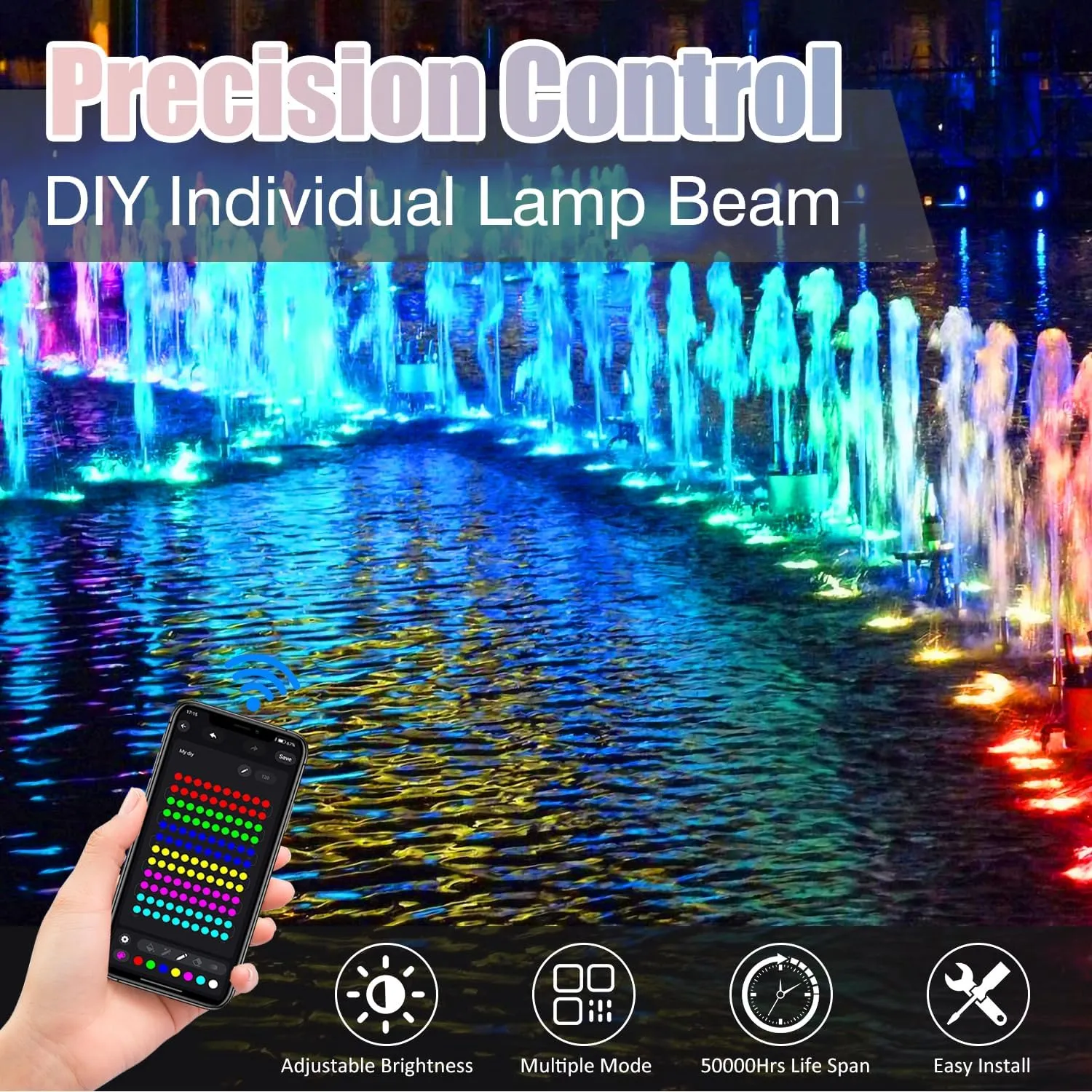 T-SUN Colored Pond Lights with Smart Bluetooth Control – Bright LED Underwater Submersible Fountain Lights, IP68 Waterproof Landscape Spotlight for Garden Koi Pond Aquarium Fish Tank (3-Head)
