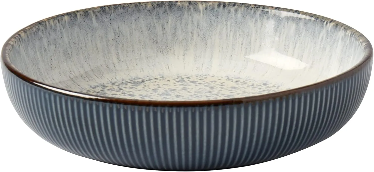 Tabletops Gallery Speckled Farmhouse Collection- Stoneware Dishes Service for 4 Dinner Salad Appetizer Dessert Plate Bowls, 16 Piece Jura Embossed Dinnerware Set in Smoky Blue