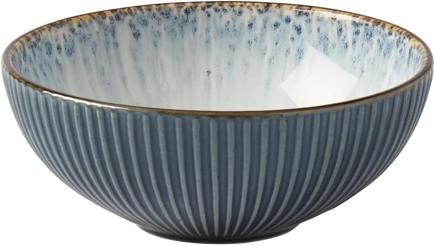 Tabletops Gallery Speckled Farmhouse Collection- Stoneware Dishes Service for 4 Dinner Salad Appetizer Dessert Plate Bowls, 16 Piece Jura Embossed Dinnerware Set in Smoky Blue