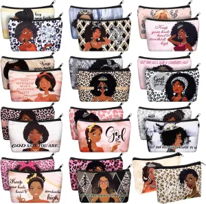 Talltalk 24 Pcs Black African Women Makeup Bag Toiletry Canvas Makeup Bags Zipper Cosmetic Pouch Reusable Multi Purpose Organizer for CNA Week Inspirational Gifts