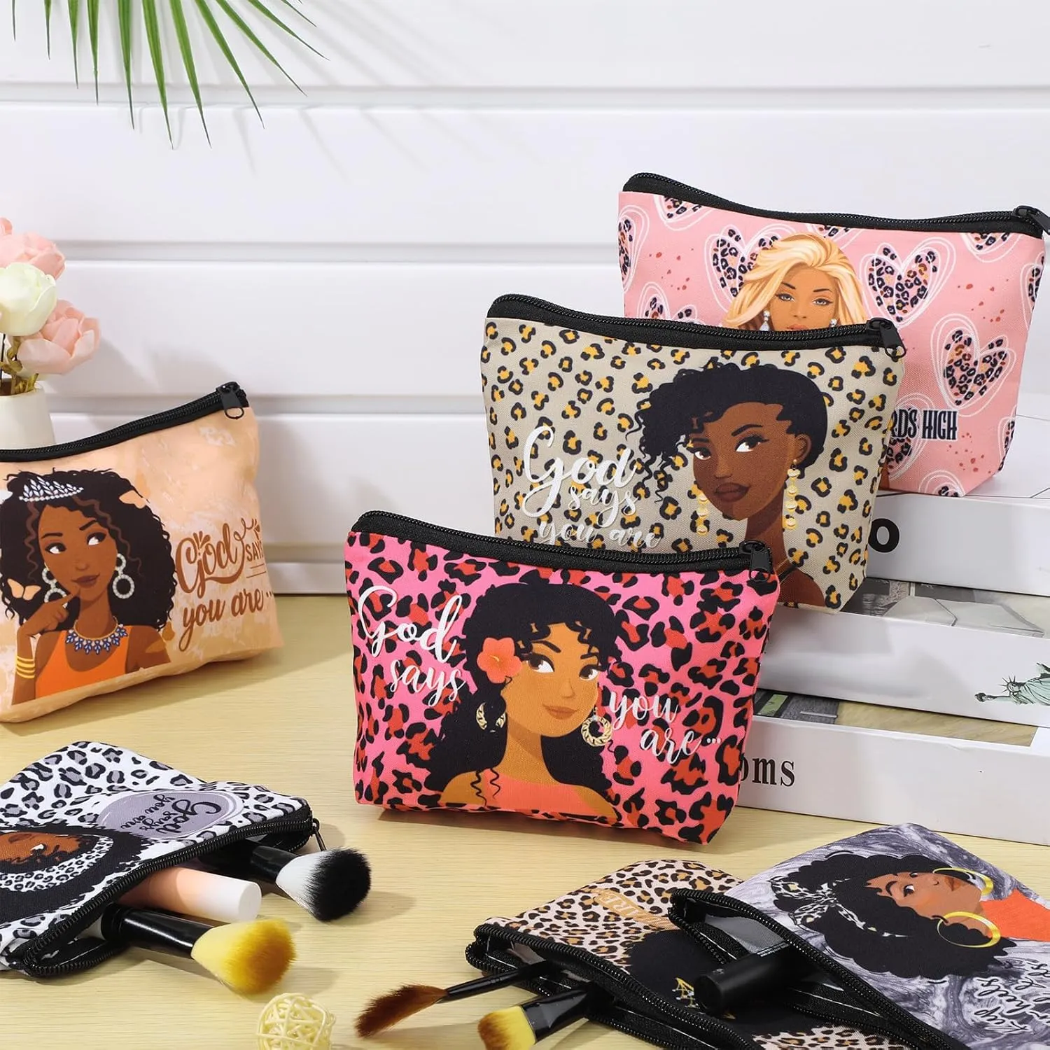 Talltalk 24 Pcs Black African Women Makeup Bag Toiletry Canvas Makeup Bags Zipper Cosmetic Pouch Reusable Multi Purpose Organizer for CNA Week Inspirational Gifts