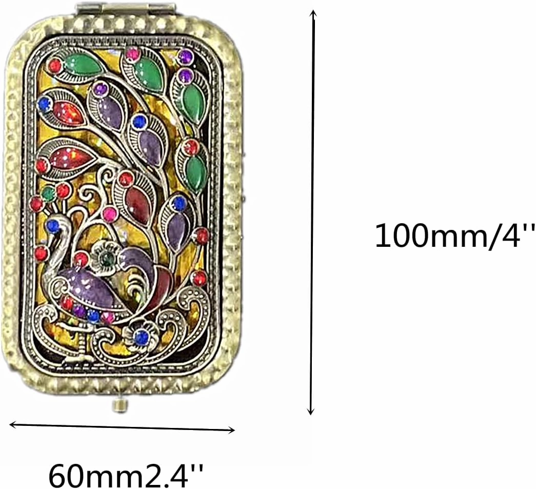 TANG SONG 6Pcs Vintage Peacock Pattern Cosmetic Makeup Pocket Purse Magnification Jewel Mirror (6 Different Patterns)
