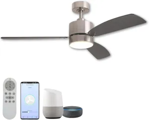 Tanner Smart Ceiling Fans with Lights in Brushed Nickel, Alexa Compatible, Modern Ceiling Fans with Remote, 3 Bladed Ceiling Fan with Light for Homeowners, Sleek Design for Modern Interiors