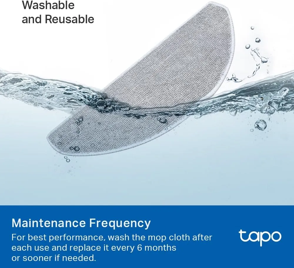 Tapo Robot Vacuum Washable Mop Cloth | Compatible RV30 Max Plus, RV30 Max, RV20 Max Plus, RV20 Max | Washable Mop Cloth ×5 | Reusable | Easy Setup RVA301