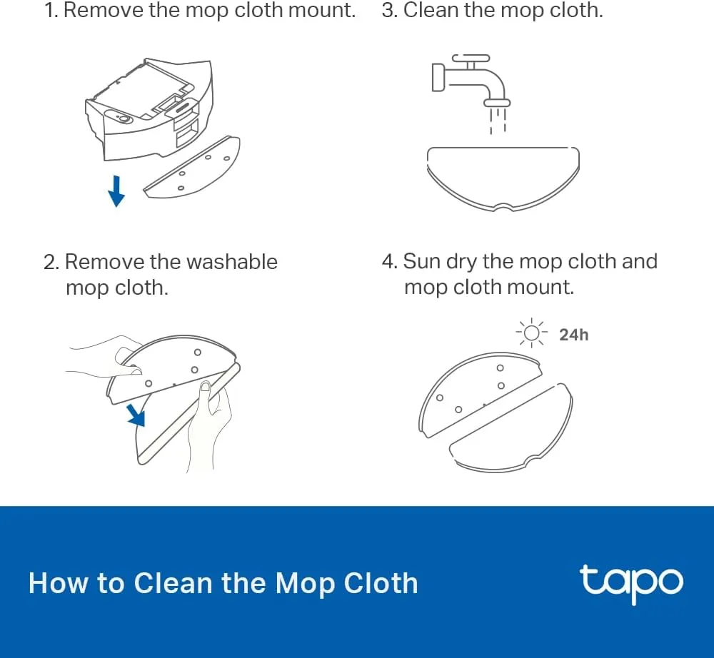 Tapo Robot Vacuum Washable Mop Cloth | Compatible RV30 Max Plus, RV30 Max, RV20 Max Plus, RV20 Max | Washable Mop Cloth ×5 | Reusable | Easy Setup RVA301