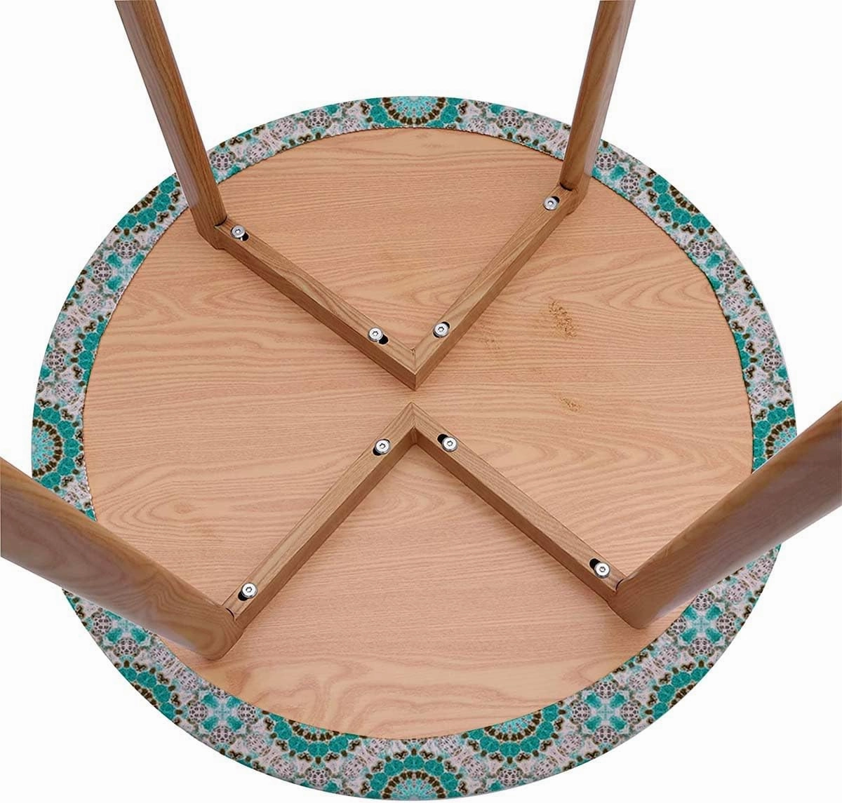 Teal Colored Round Tablecloth with Elastic Edge Geometric Mandala Zen Artwork with Elastic Edge Polyester Waterproof Spill Proof Table Cover Eastern Design Fits up 45"-50" Diameter Tables