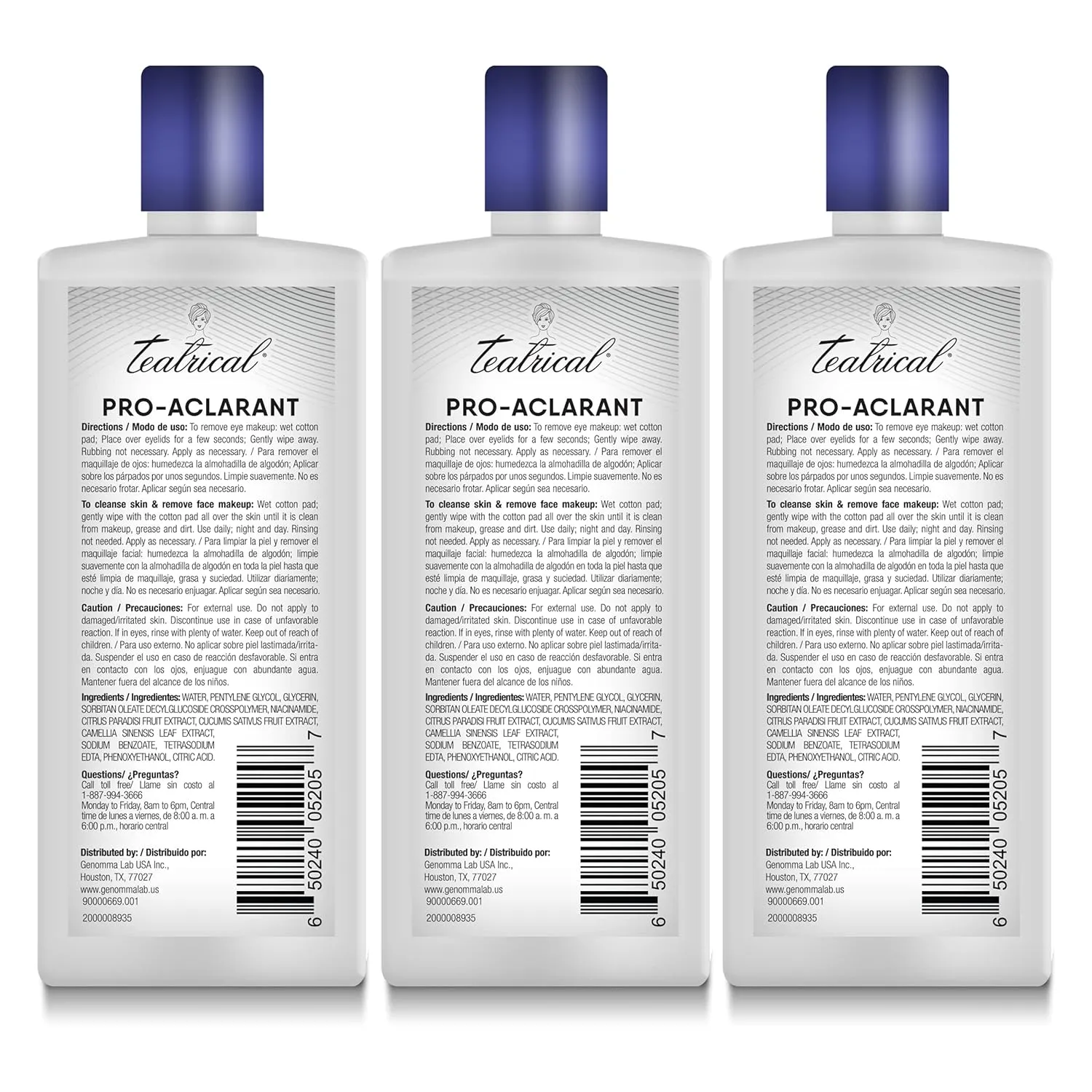 TEATRICAL Pro-Aclarant Micellar Water Cleanser & Makeup Remover, 13.5 Ounce (Pack of 3)