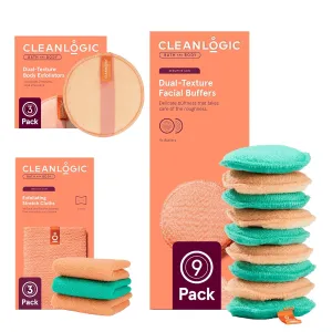 Teen Skincare Bundle – Cleanlogic Dual-Texture Facial Pads, Stretch Washcloths & Body Scrubbers for Daily Cleansing, Makeup Removal & Gentle Exfoliation