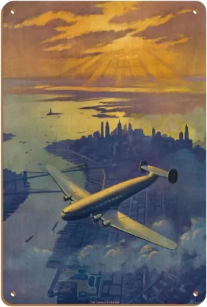 The Dawn of a New Age - Illustration for a 1939 - Vintage Aviation Poster by Ruehl Heckman c.1939-8 x 12 inch Vintage Wood Art Sign