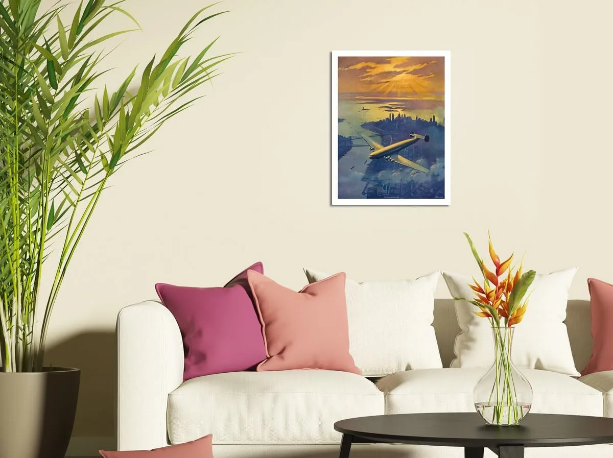 The Dawn of a New Age - Illustration for a 1939 - Vintage Aviation Poster by Ruehl Heckman c.1939-8 x 12 inch Vintage Wood Art Sign
