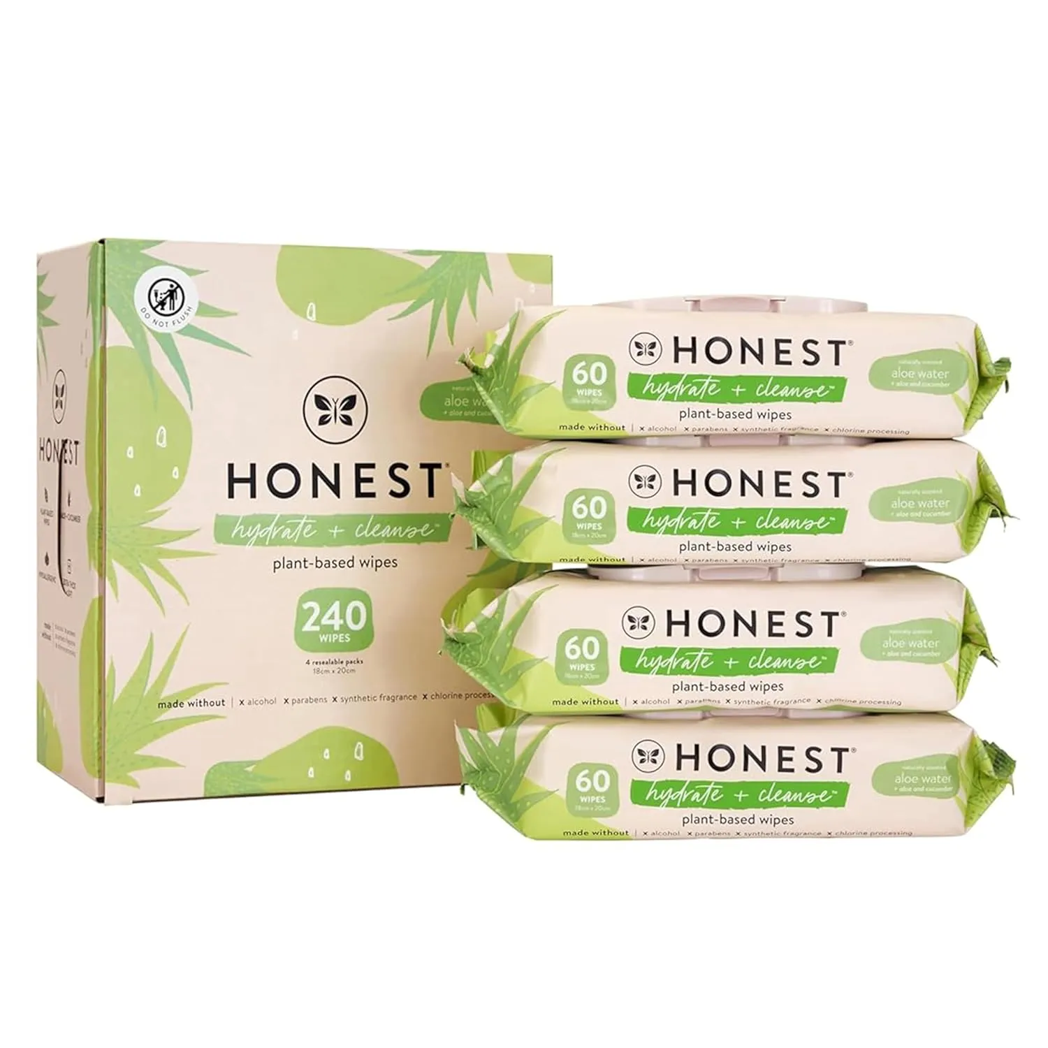 The Honest Company Hydrate   Cleanse Naturally Scented Wipes | Cleansing Multi-Tasking Wipes | 99% Water, Plant Based, Hypoallergenic | Aloe   Cucumber, 240 Count