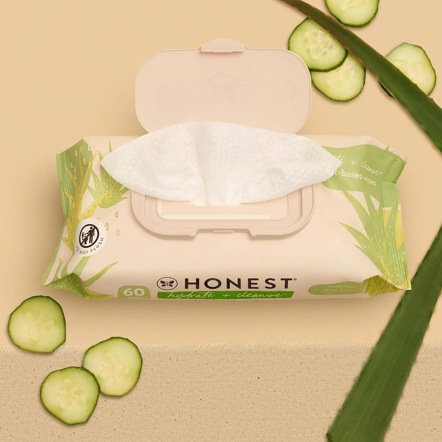 The Honest Company Hydrate   Cleanse Naturally Scented Wipes | Cleansing Multi-Tasking Wipes | 99% Water, Plant Based, Hypoallergenic | Aloe   Cucumber, 240 Count