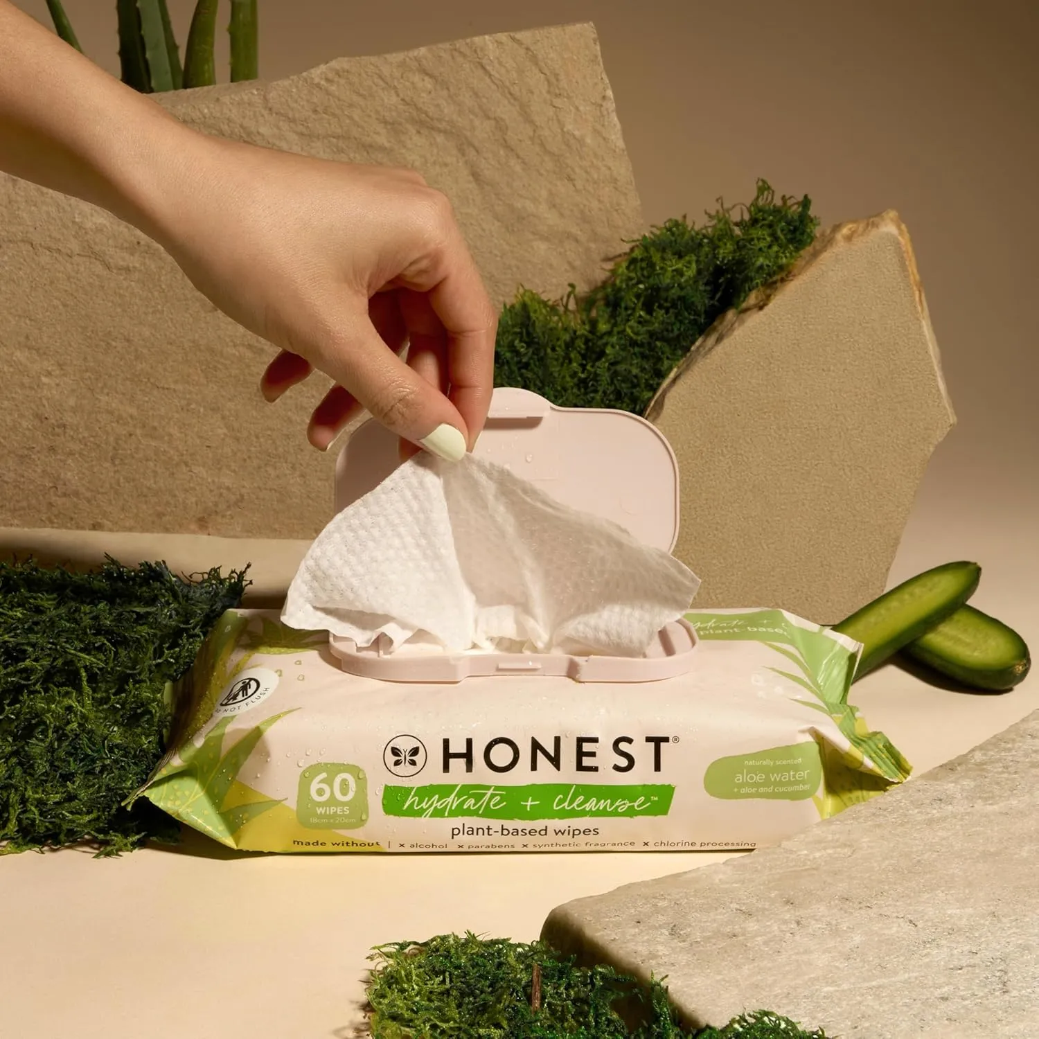 The Honest Company Hydrate   Cleanse Naturally Scented Wipes | Cleansing Multi-Tasking Wipes | 99% Water, Plant Based, Hypoallergenic | Aloe   Cucumber, 240 Count