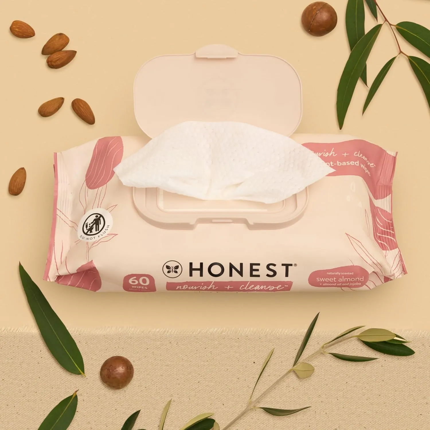 The Honest Company Nourish   Cleanse Naturally Scented Wipes | Cleansing Multi-Tasking Wipes | 99% Water, Plant Based, Hypoallergenic | Sweet Almond, 240 Count