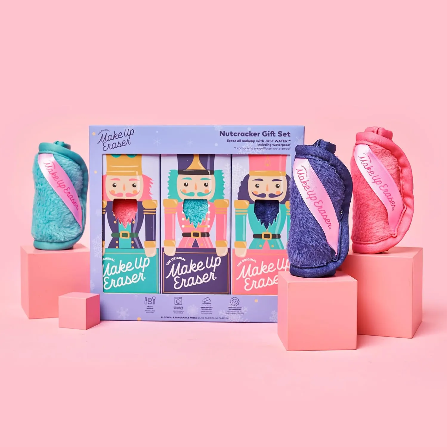 The Original MakeUp Eraser, Mini PRO 3pk, Erase All Makeup With Just Water, Including Waterproof Mascara, Eyeliner, Foundation, Lipstick, Sunscreen and More! Nutcracker, 3ct.