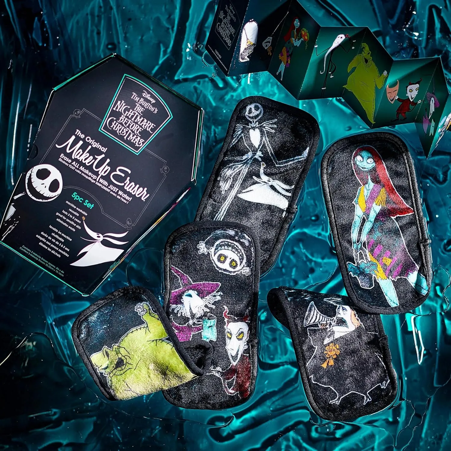 The Original MakeUp Eraser Mini PRO 5pk, Erase All Makeup With Just Water, Including Waterproof Mascara, Eyeliner, Foundation, Lipstick, Sunscreen, and More! Nightmare Before Christmas, 5ct.