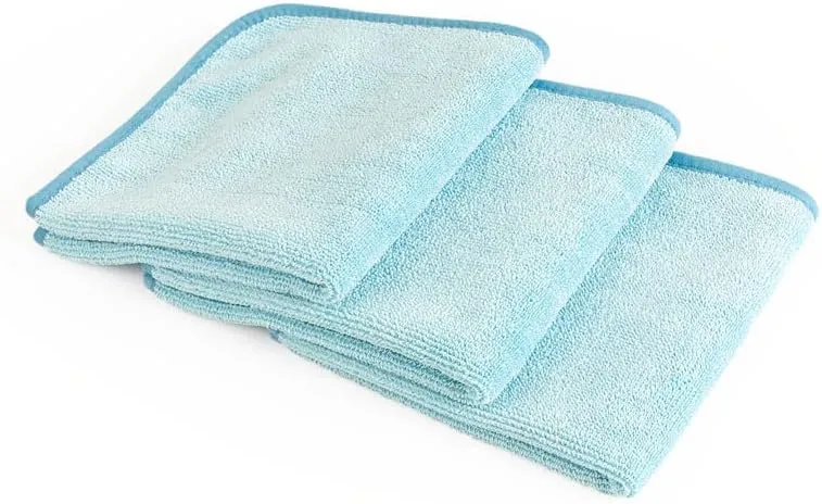 The Rag Company - Premium FTW - 70/30 Blend Microfiber Cleaning Towels for Glass, Windows, Mirrors, Polished Surfaces - Streak-Free - Scratchless, 16" x16' Light Blue (3-Pack)