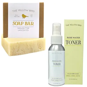 The Yellow Bird Unscented Shea Butter Soap Bar and Rose Water Face Toner