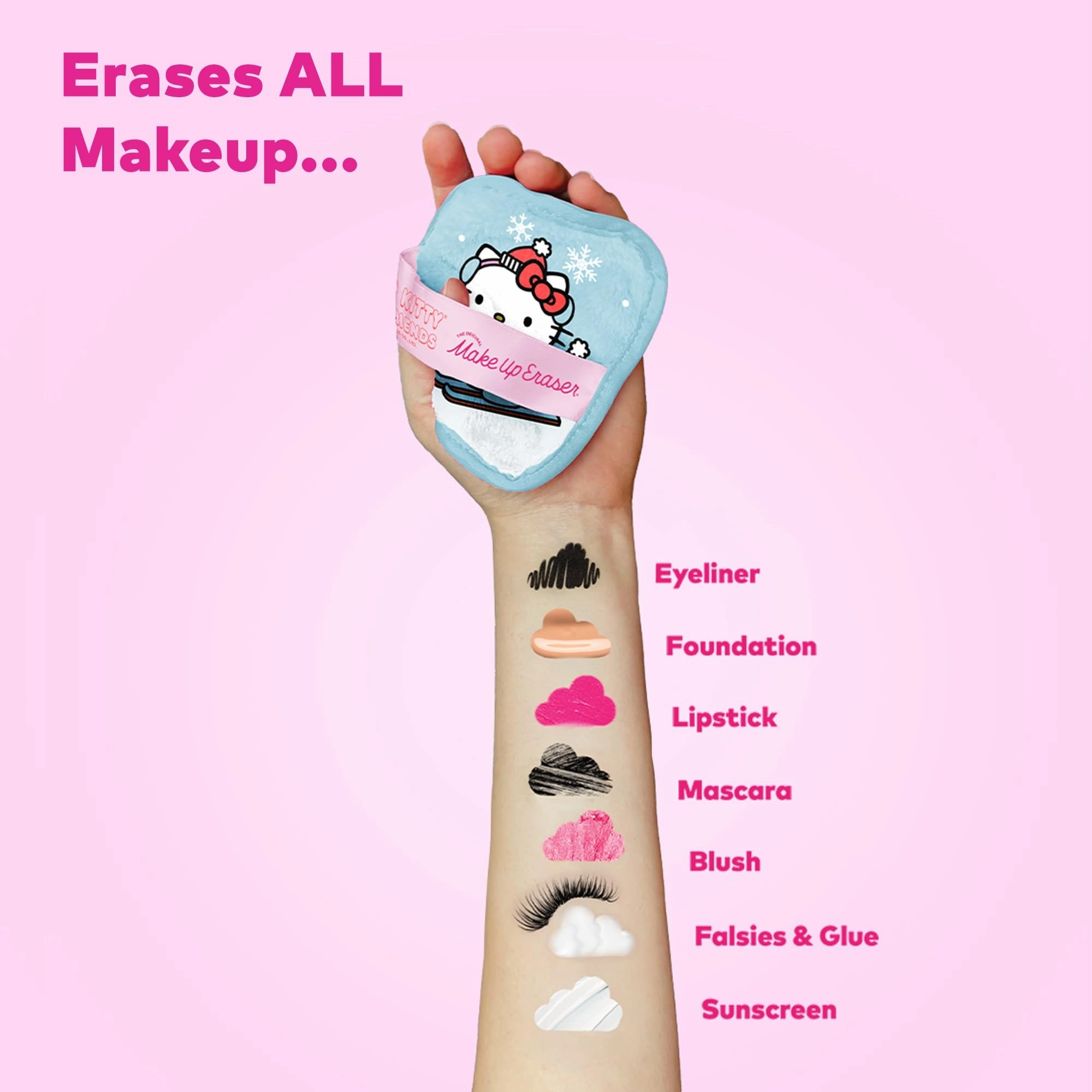 The Original MakeUp Eraser, 7-Day Set, Erase All Makeup With Just Water, Including Waterproof Mascara, Eyeliner, Foundation, Lipstick, Sunscreen, and More! Hello Kitty Skiing, 7ct.