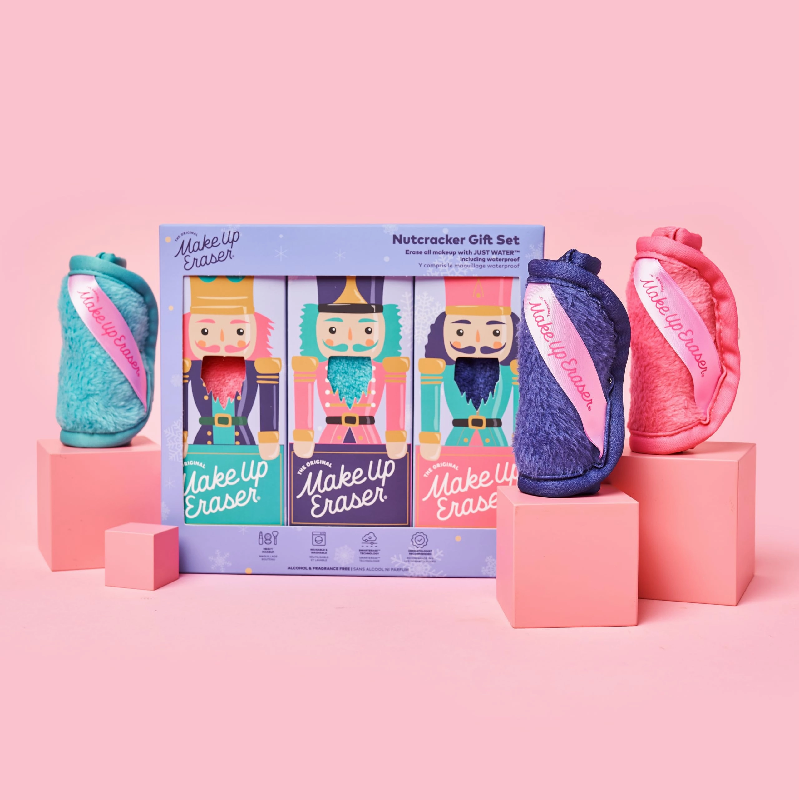 The Original MakeUp Eraser, Mini PRO 3pk, Erase All Makeup With Just Water, Including Waterproof Mascara, Eyeliner, Foundation, Lipstick, Sunscreen and More! Nutcracker, 3ct.