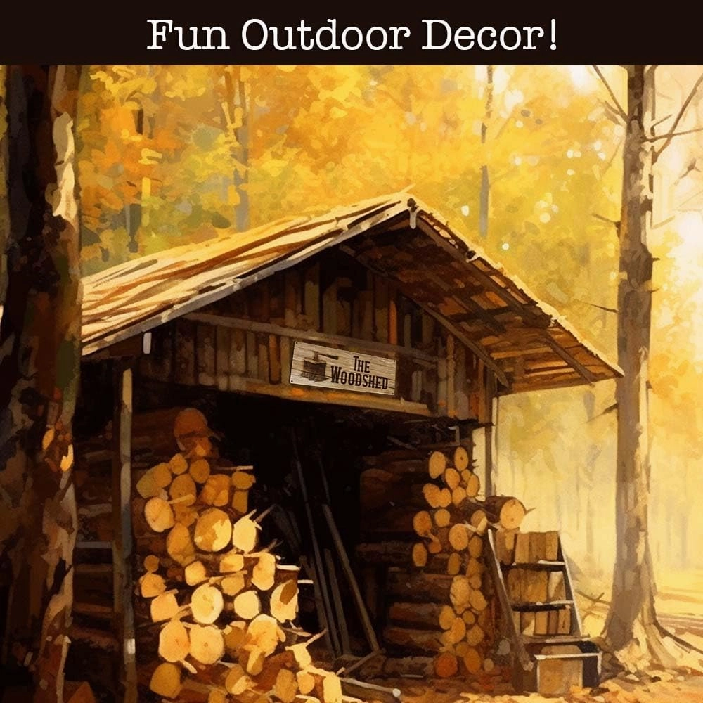 The Woodshed, 4.25 x 11.5 Inch Aluminum Sign, Rustic Decor for Barn, Shed, Out Building, Lean-to, Campfire Pit, Gifts for Lumberjack, Logger, Sawyer, Dad, Grandpa 0412-RK3409-SP
