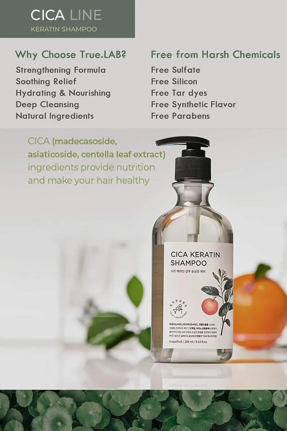 TheMogan True.LAB Cica Keratin Shampoo 285ml - Soothing & Strengthening Formula with Centella Asiatica, Keratin, and Natural Oils for Healthy Scalp and Hair