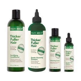 Thicker Fuller Hair Set - Cleansing Shampoo - Fortifying Conditioner - Leave-In Treatment - Thickening Serum - Moisturizing, Lightweight, Natural Formula - Fights Breakage - 4 pc