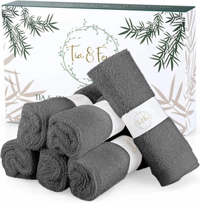 Tia & Fey Face Cloth Soft Wash Cloths for Face Set of 6 Face Towel Gentle on Sensitive Skin Women Makeup Remover Reusable Washcloths 10 x 10 (Grey)